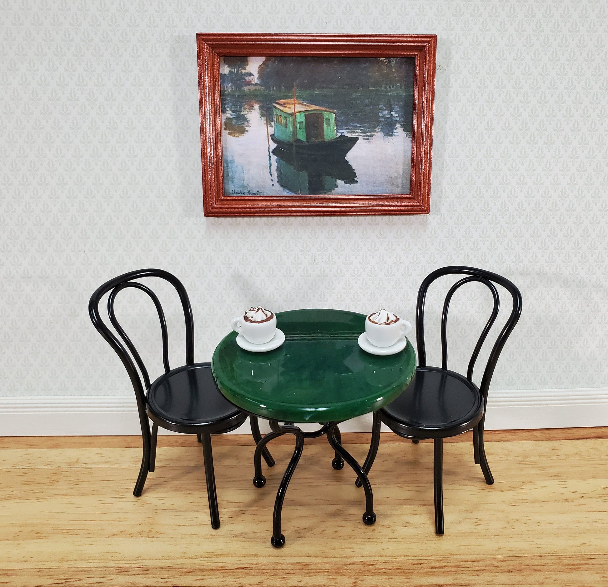 Dollhouse Patio Table Set Metal Green Marble Top 1:12 Scale Miniature Bistro