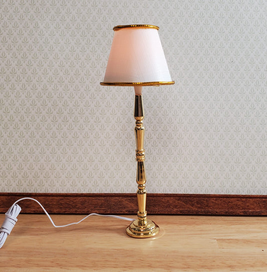 Dollhouse Brass Floor Lamp White Shade 12 Volt with Plug 1:12 Scale HW2718