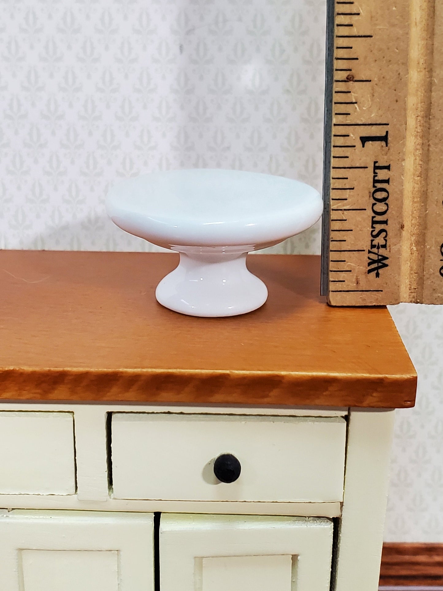 Dollhouse Cake Stand Platter All White Ceramic 1:12 Scale Miniature Plate