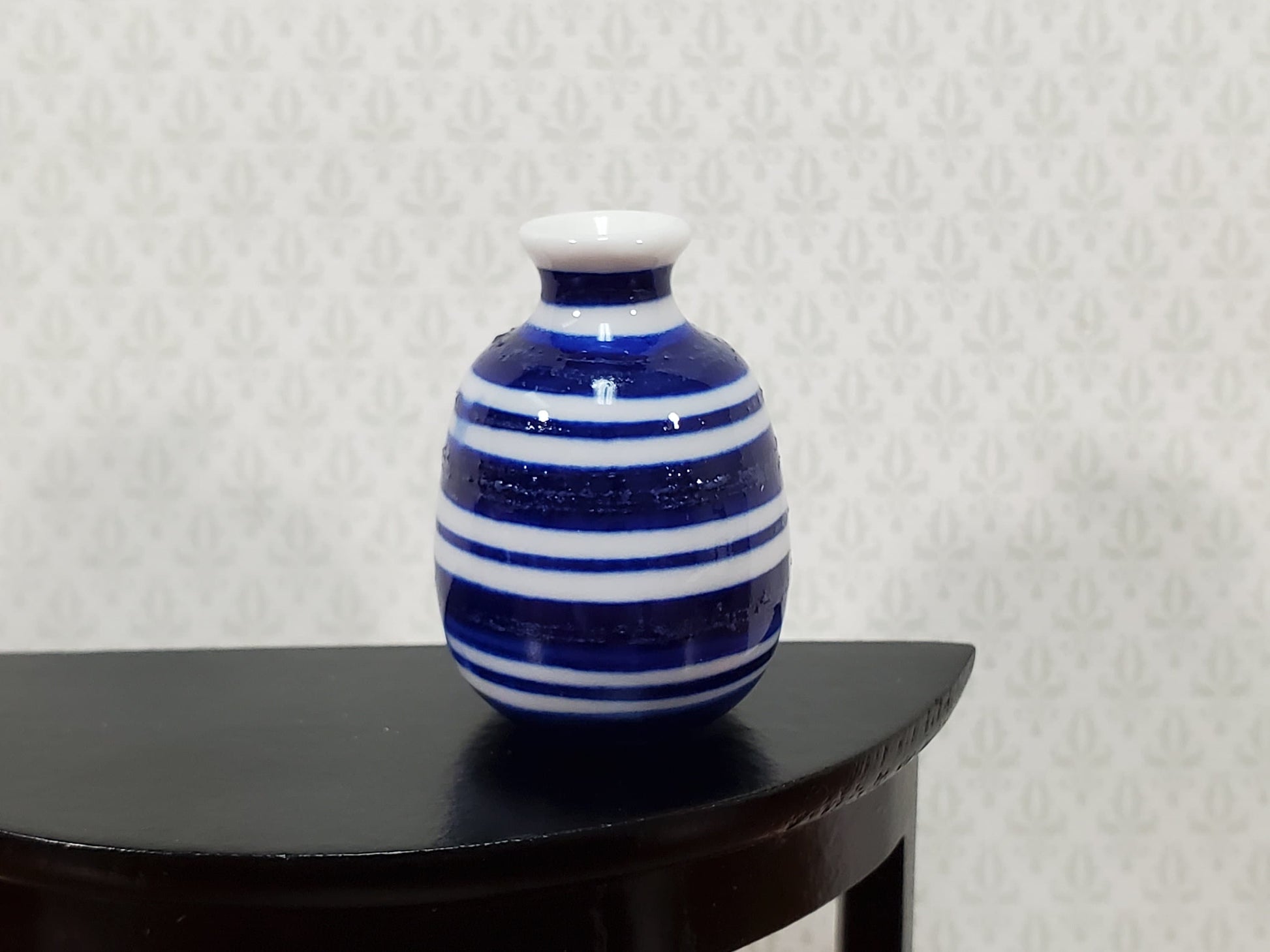 Dollhouse Vase Blue & White Striped Large for Flowers Ceramic 1:12 Scale