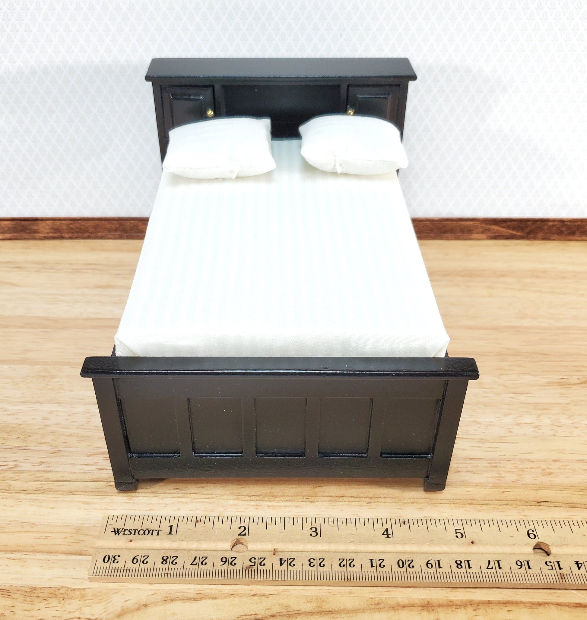 Dollhouse Captain's Bed with Drawers Double Black Finish 1:12 Scale Bedroom Furniture