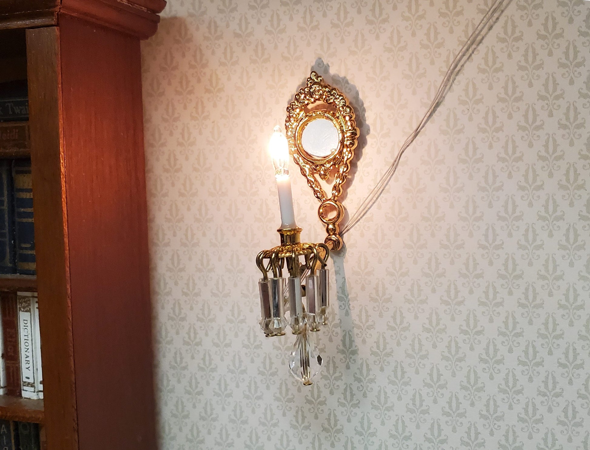 Dollhouse Crystal Wall Sconce with Pendant 12 Volt 1:12 Scale Miniature Handmade
