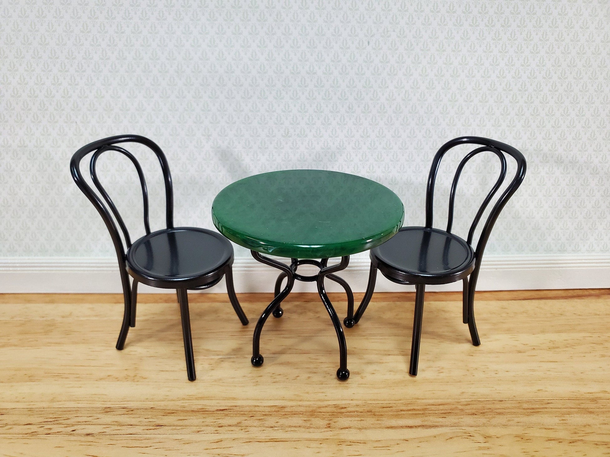 Dollhouse Patio Table Set Metal Green Marble Top 1:12 Scale Miniature Bistro