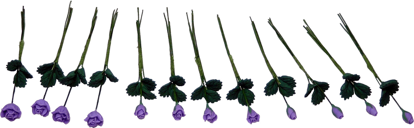 Dollhouse Lavender Roses Long Stem Loose Bouquet One Dozen 1:12 Scale Miniature