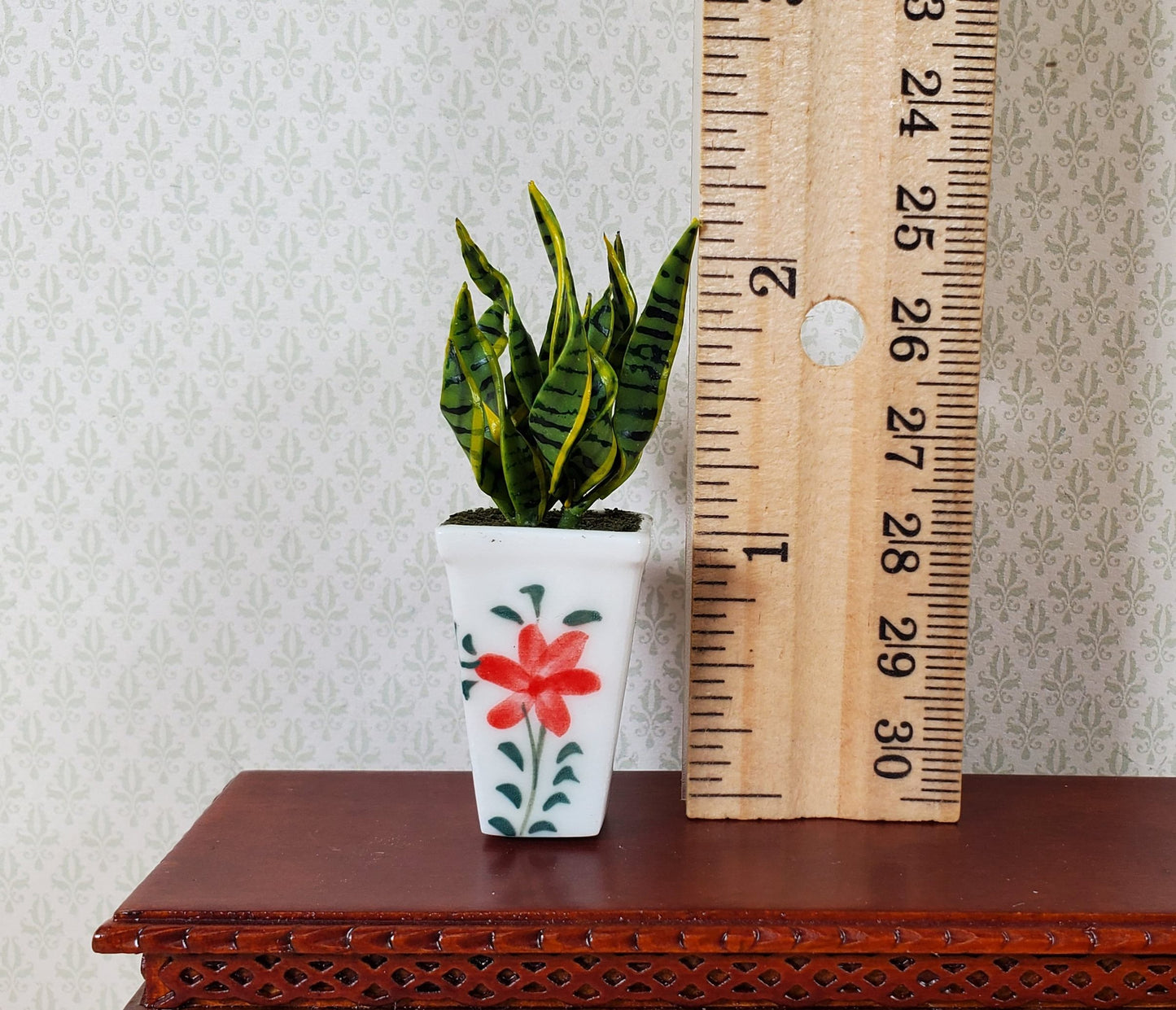 Dollhouse Snake Plant in a Large White Square Planter Pot 1:12 Scale Miniature
