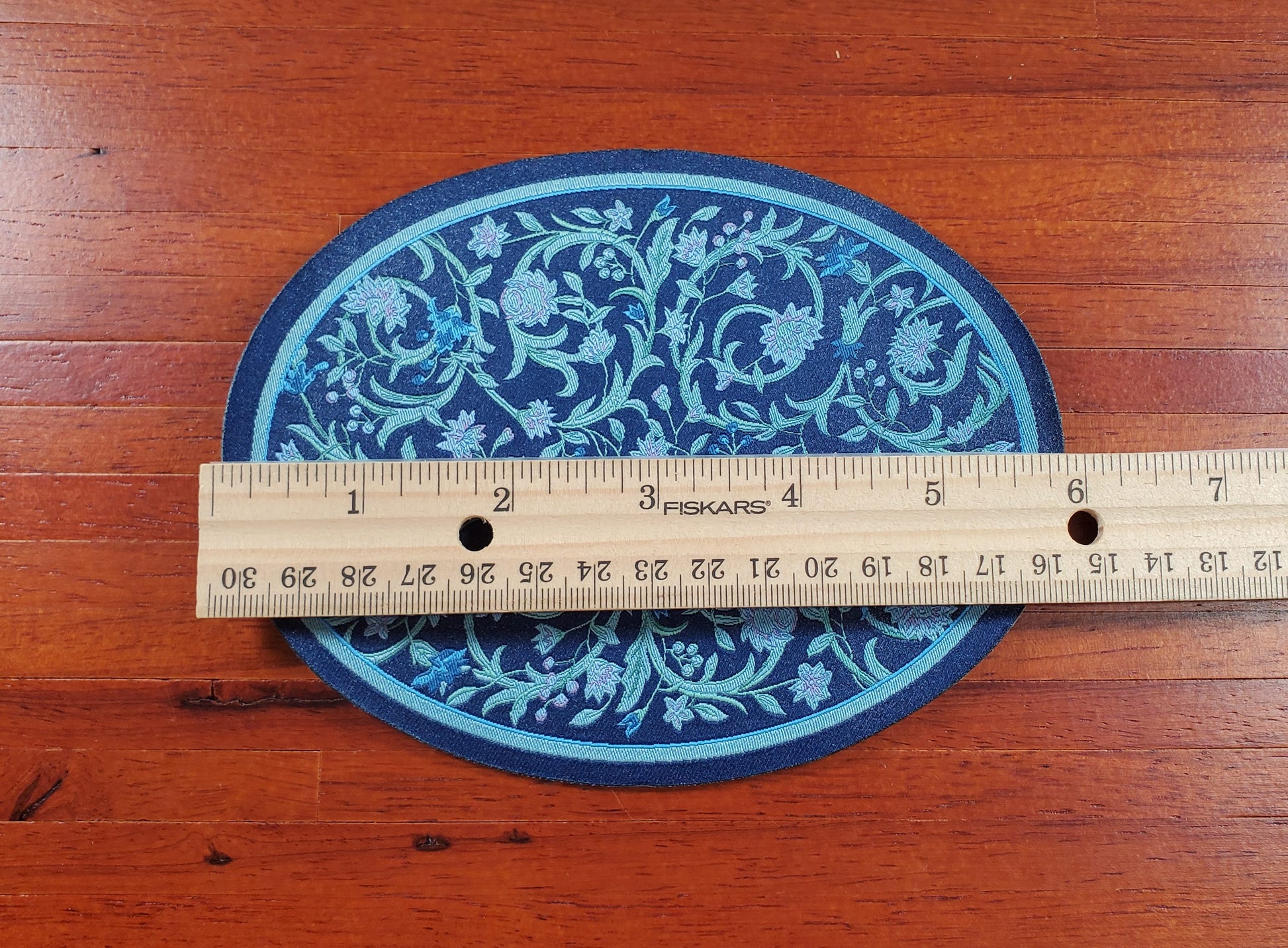 Dollhouse Oval Rug Fabric Blue Floral 1:12 Scale Miniature Carpet