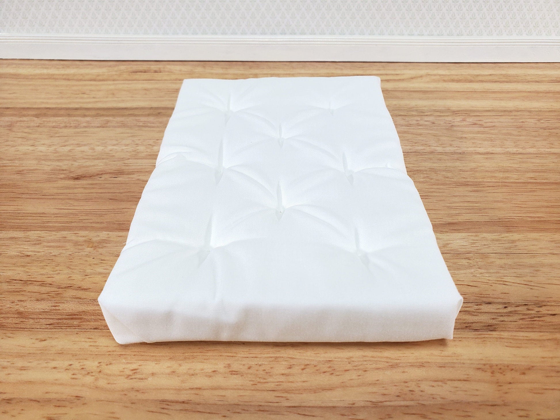 Dollhouse Doll Double Mattress White Tufted 1:12 Scale Miniature Bedroom 6 1/4" Long