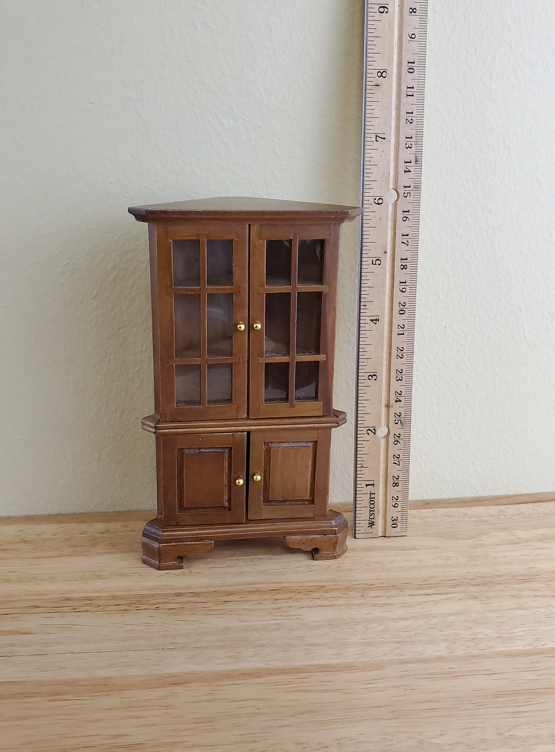 Dollhouse Miniature Corner Kitchen Hutch Walnut Finish 1:12 Scale Furniture