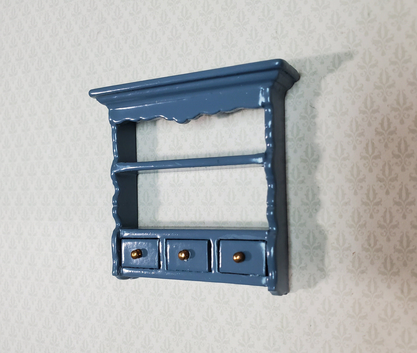 Dollhouse Spice Rack Small Wall Shelf with Drawers BLUE 1:12 Scale Miniature