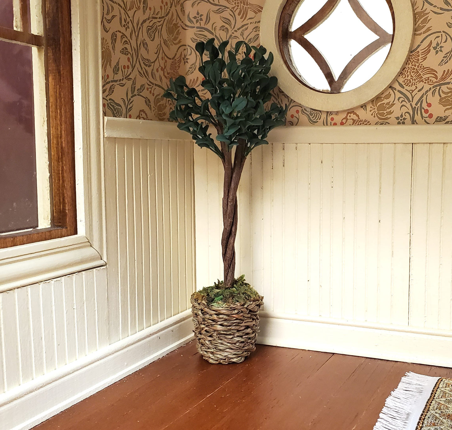 Dollhouse Medium Ficus Tree Houseplant in Woven Basket 1:12 Scale Miniature