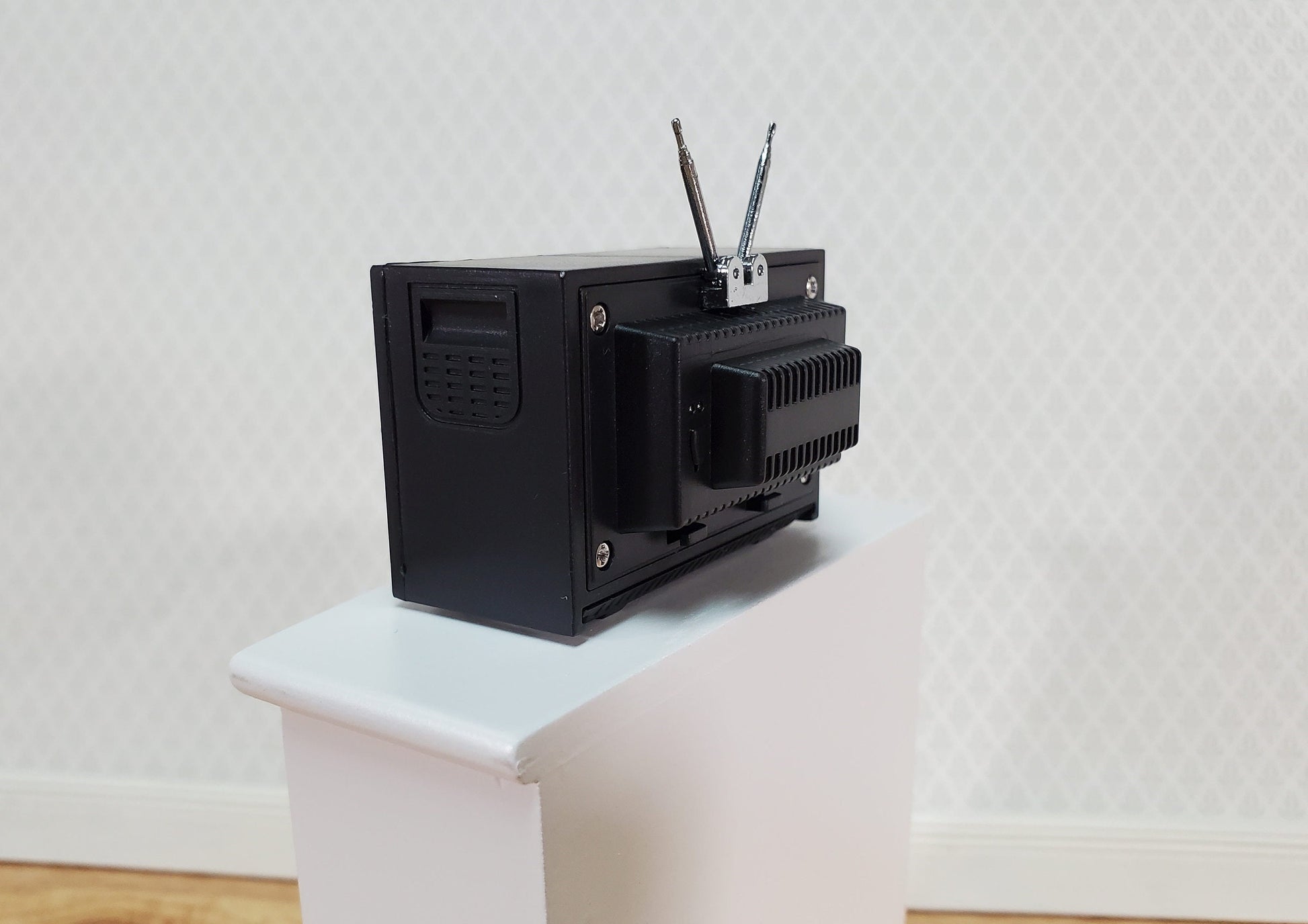 Dollhouse Television TV Set Retro 1970s Style Black Miniature Accessory