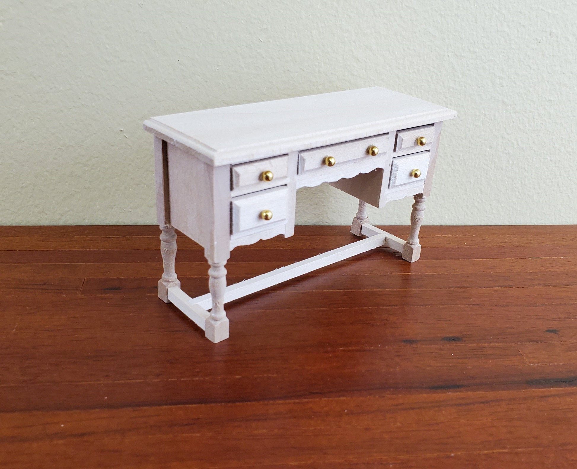 Dollhouse Miniature Vanity or Dressing Table with Drawers 1:12 Scale Furniture Barewood