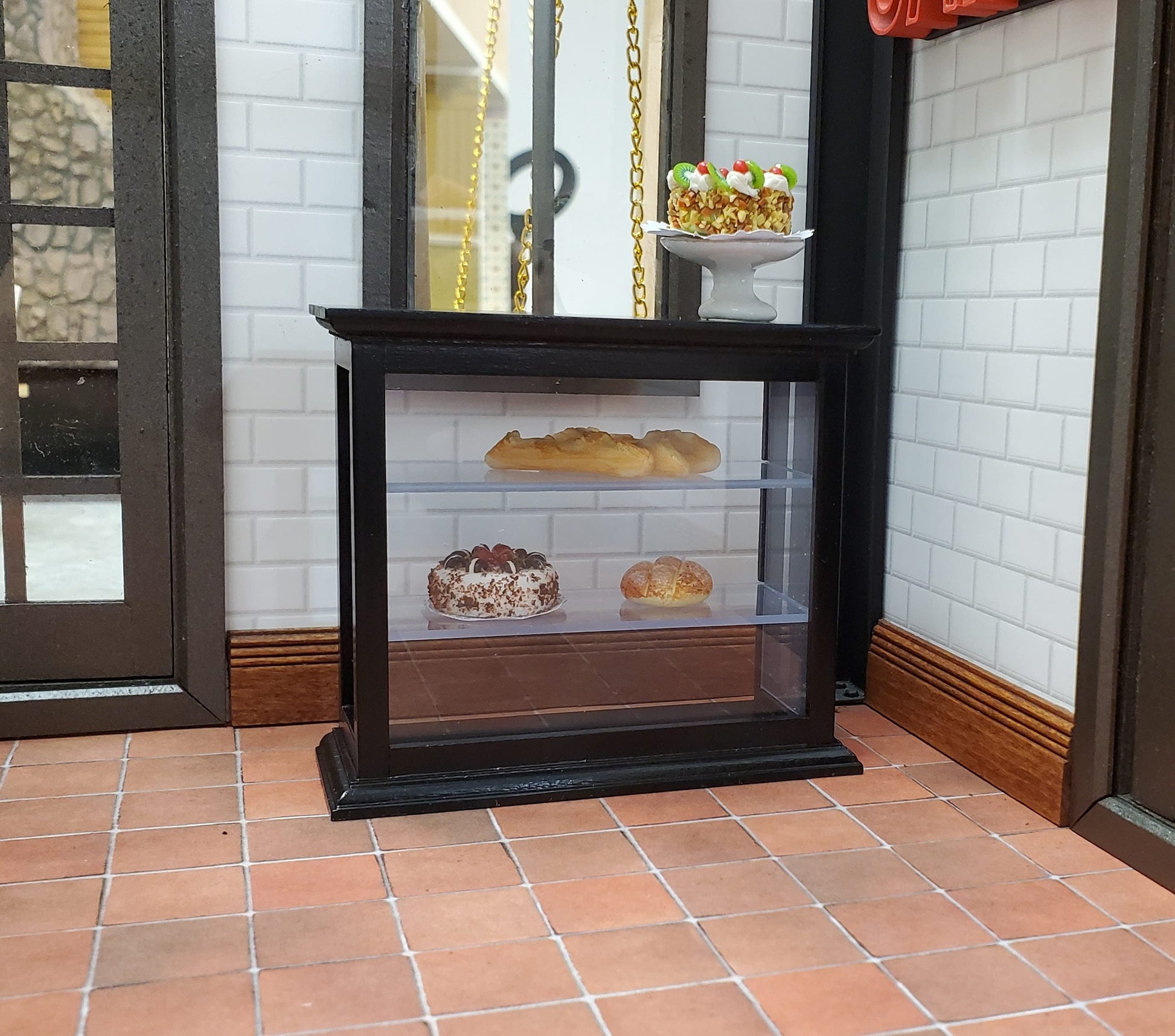 Dollhouse Tall Counter for Store or Shop Black Display Cabinet 1:12 Scale Miniature Furniture