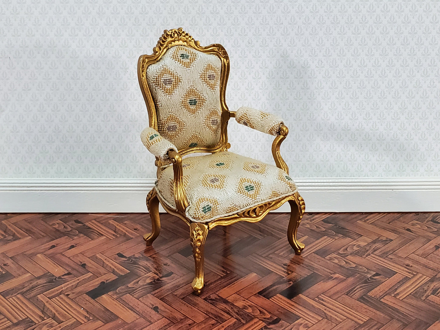 JBM Dollhouse Armchair Chair Gold Louis XV Style 1:12 Scale Miniature Furniture