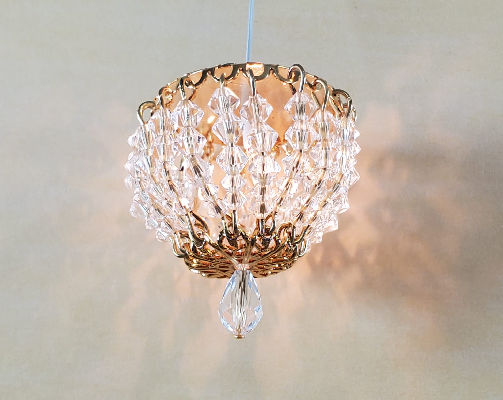 Dollhouse Crystal Ceiling Light Flush Mount Real Glass 12 Volt 1:12 Scale Miniature