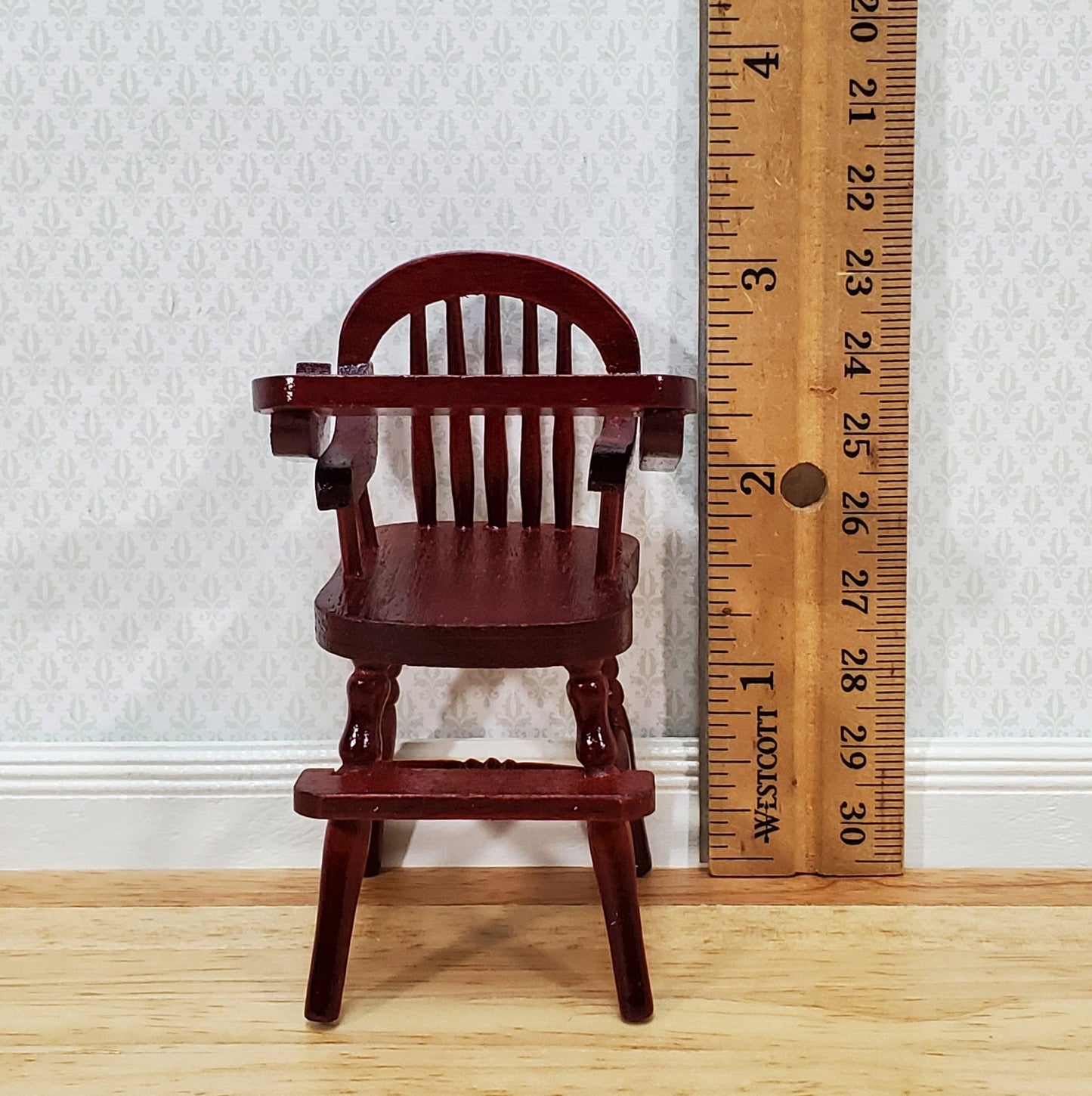 Dollhouse High Chair 1:12 Scale Miniature Furniture Wood Mahogany Finish Movable Tray