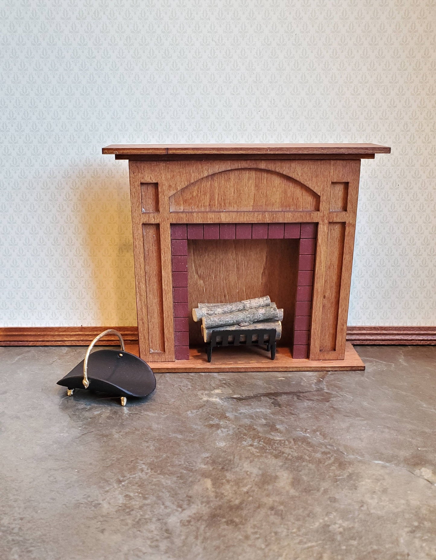 Dollhouse Miniature Fireplace Log Rack Holder with Logs Black Gold Metal 1:12 Scale