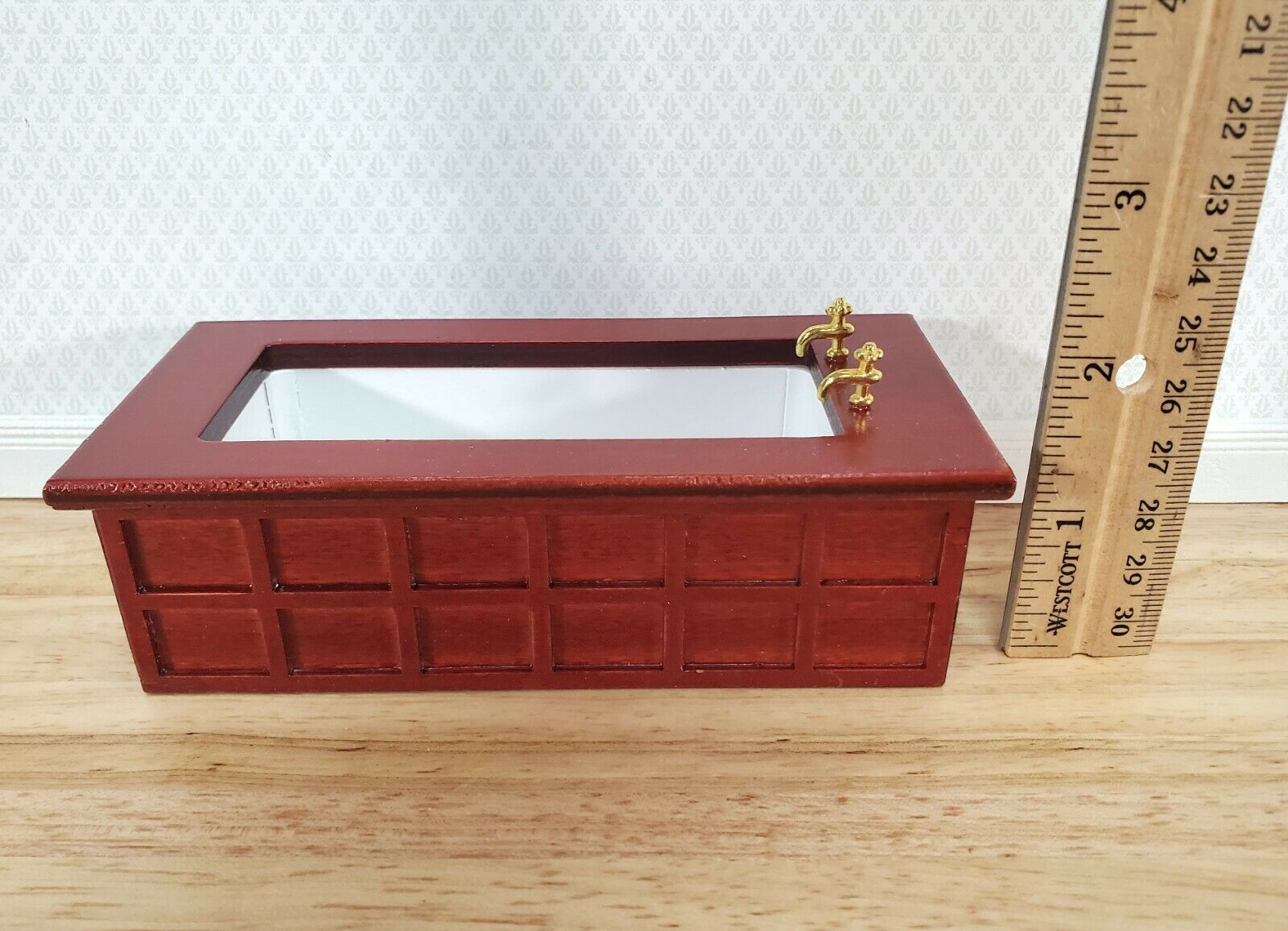 Dollhouse Bathroom Set Victorian Tub Toilet Sink Mahogany Finish 1:12 Scale Miniature Furniture