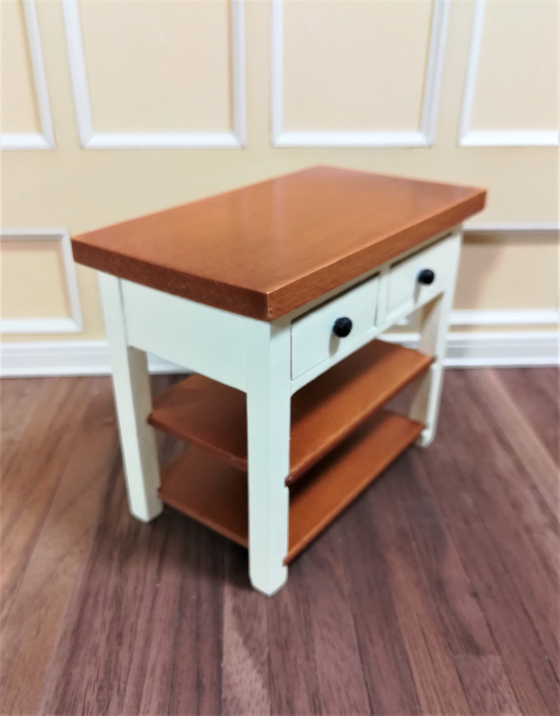 Dollhouse Miniature Kitchen Prep Table Island with Shelves 1:12 Scale Cream