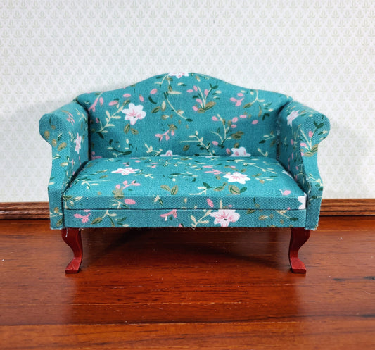 Dollhouse Sofa Couch Turquoise Floral Fabric 1:12 Scale Miniature Furniture