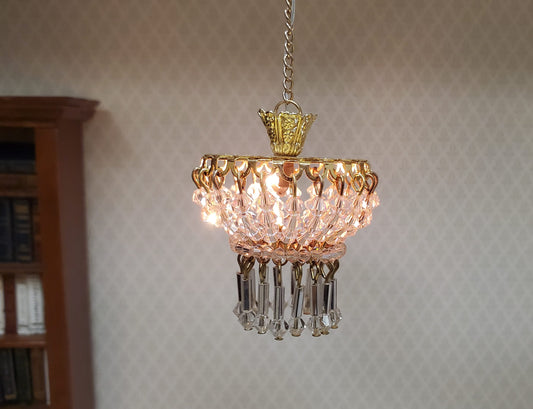 Dollhouse Low Profile Crystal Ceiling Light Deluxe Real Glass 12 Volt 1:12 Scale