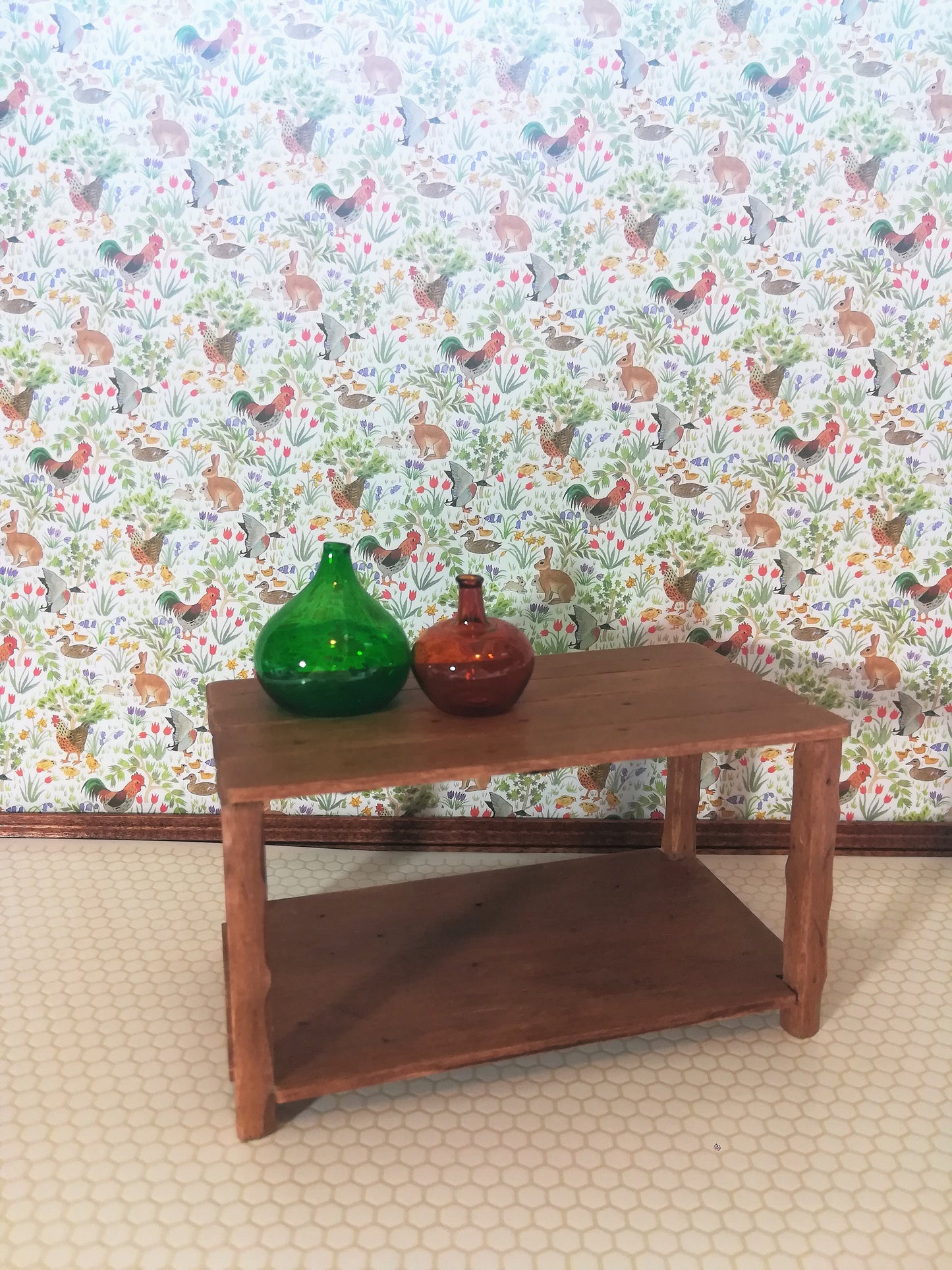 Dollhouse Kitchen Wallpaper 3 Sheets Roosters Bunnies Ducks 1:12 Country Spring