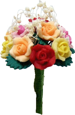 Dollhouse Assorted Colors Roses Wedding Bouquet One Dozen 1:12 Scale Miniature