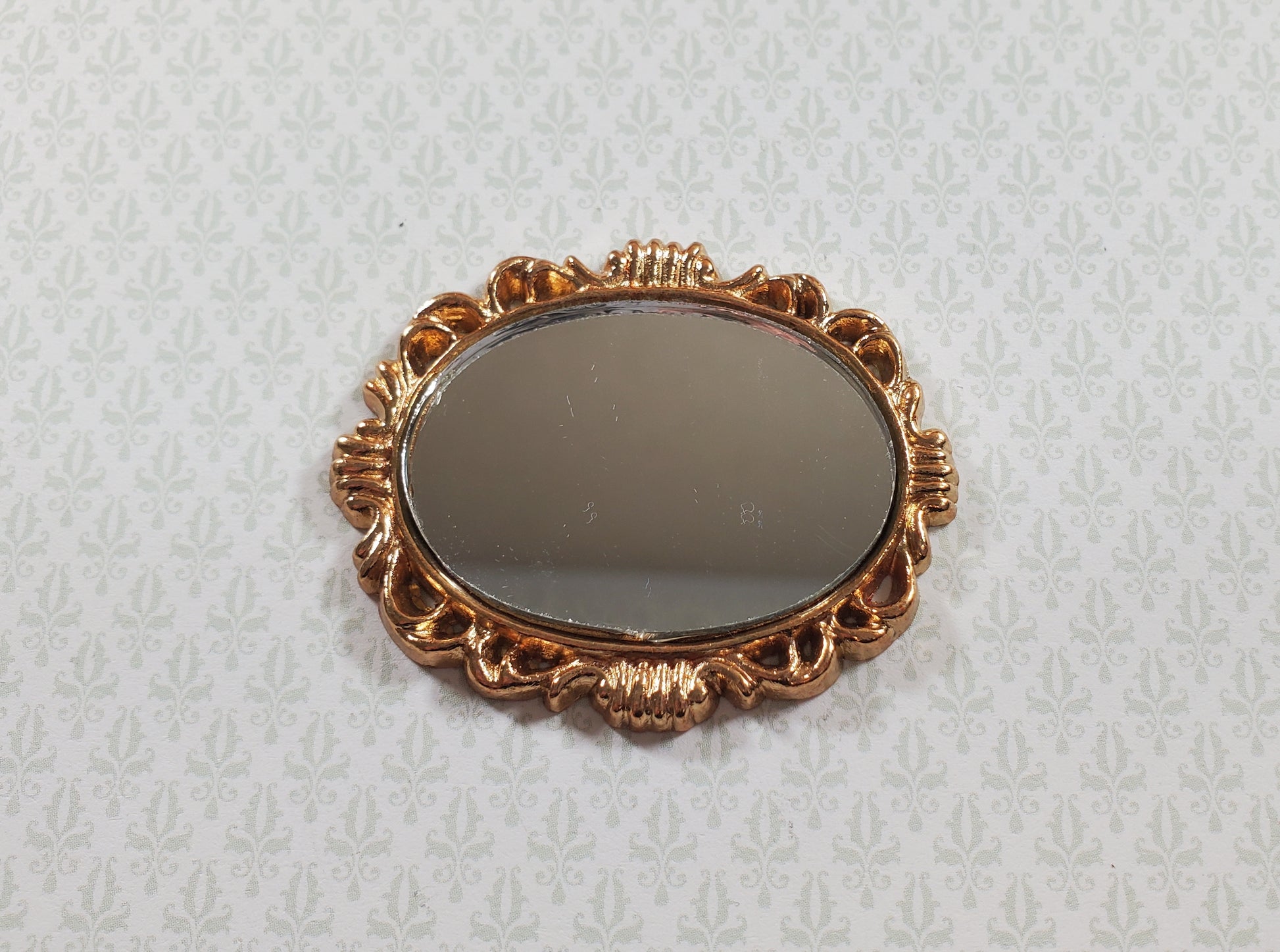 Dollhouse Small Oval Mirror with Fancy Gold Frame 1:12 Scale Miniature Accessory