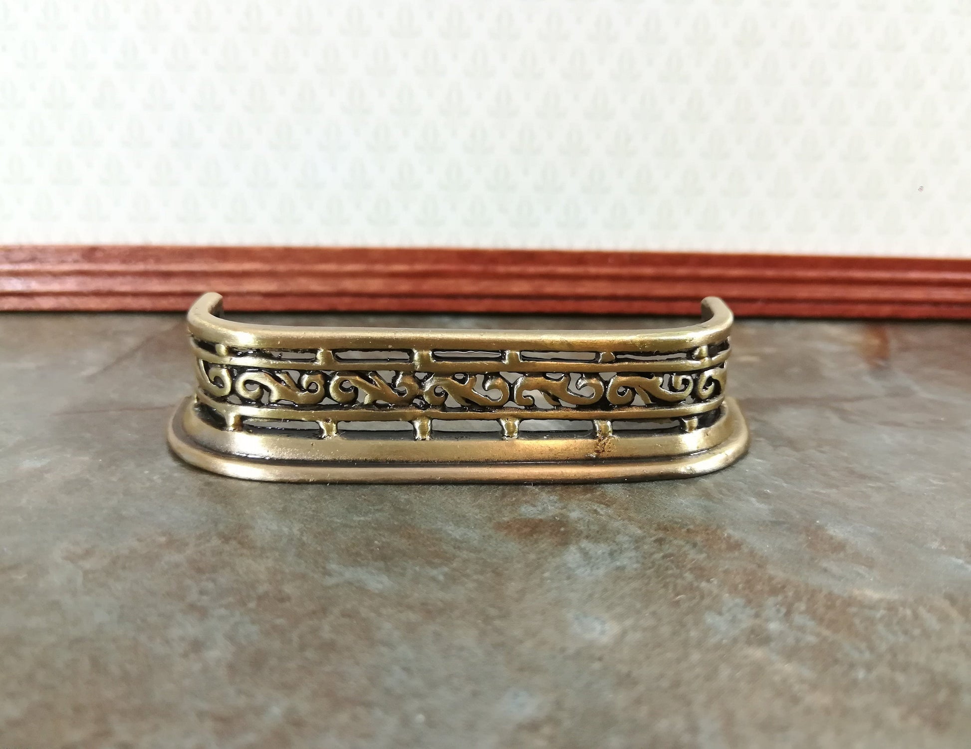 Dollhouse Metal Fireplace Fender Small 1:12 Scale Antique Brass Finish