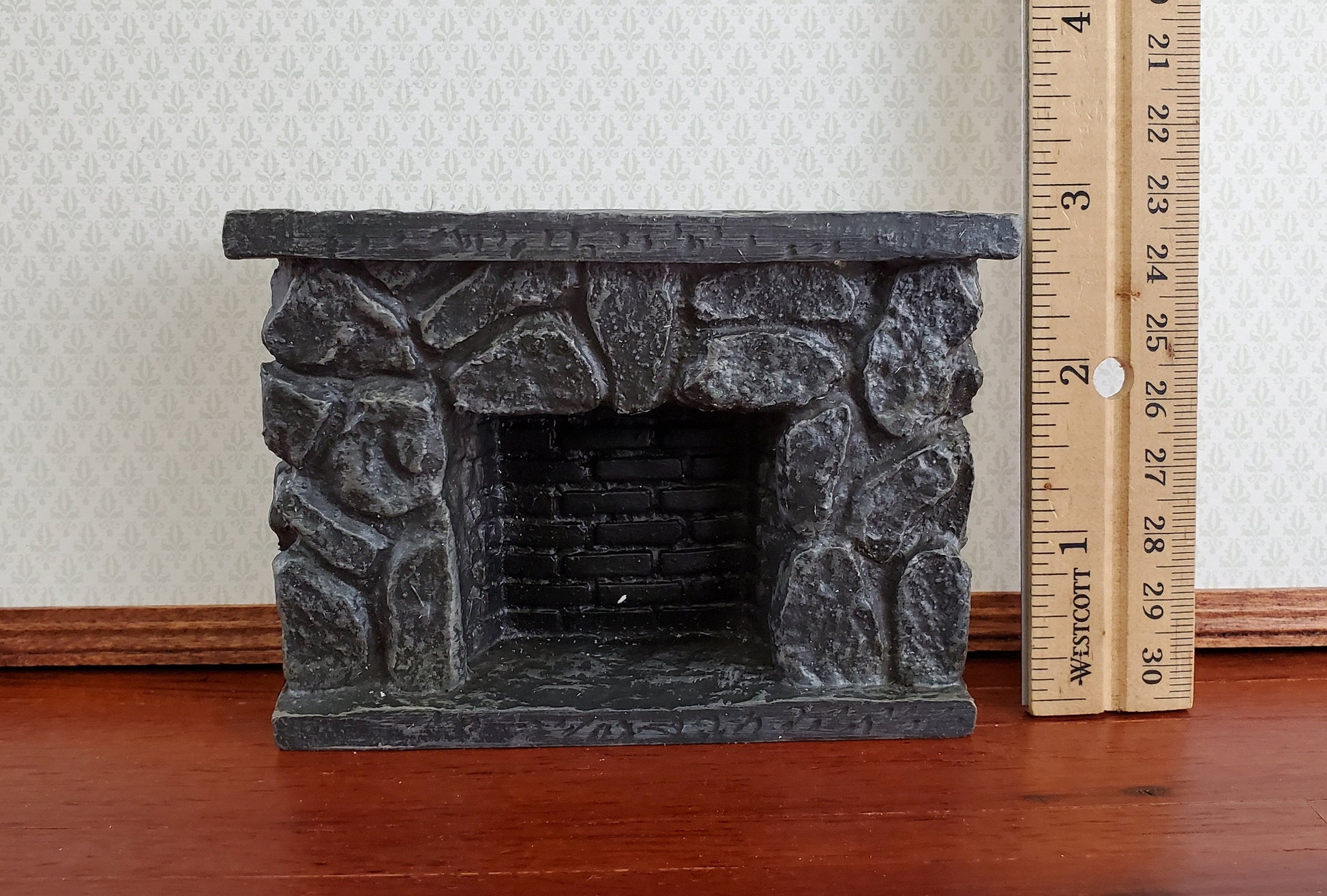 Dollhouse Miniature Fireplace Stone Black Gray Fieldstone 1:12 Scale