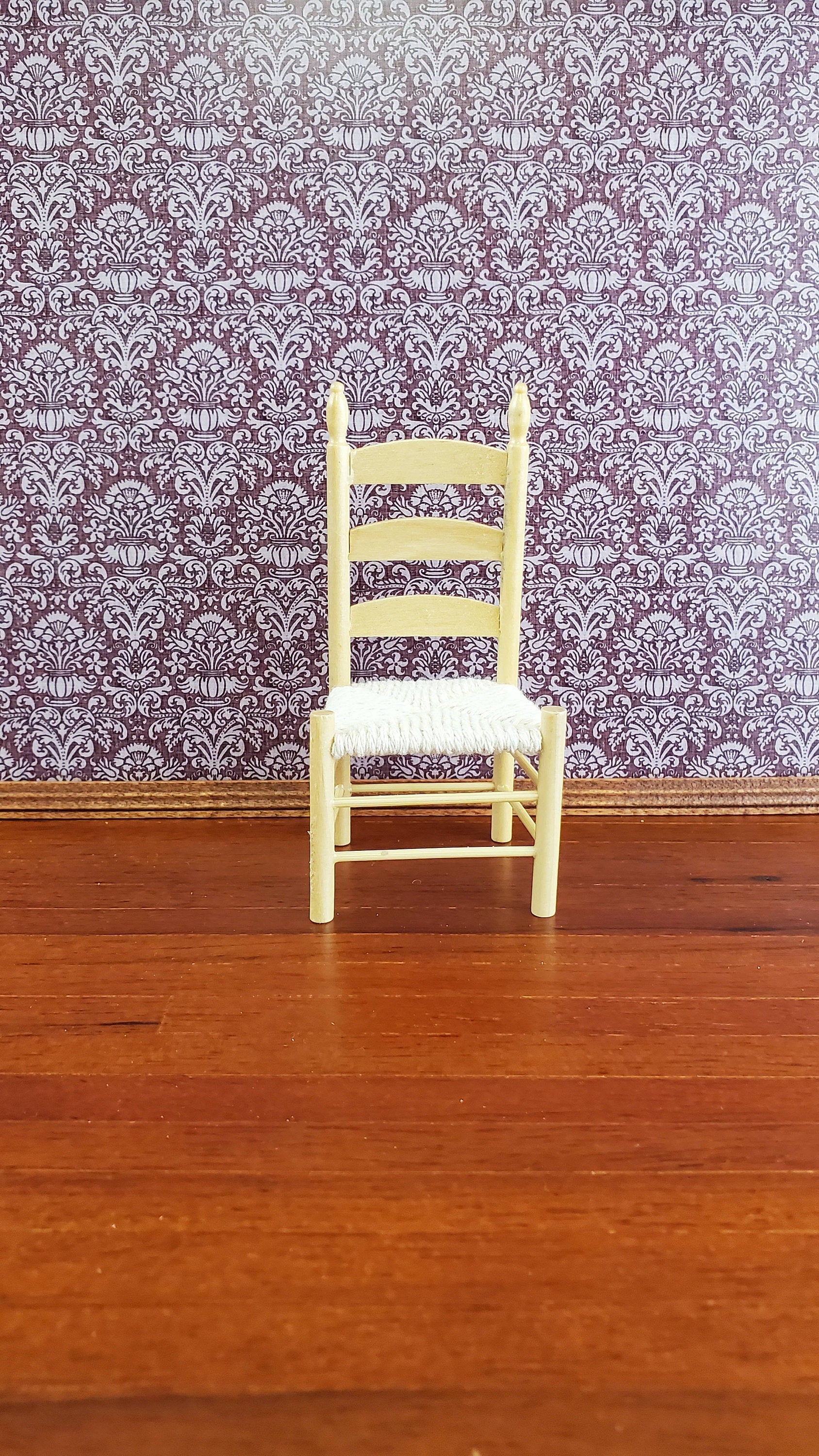 Dollhouse Miniature Ladderback Chair Rush Seat 1:12 Scale Light Oak Finish