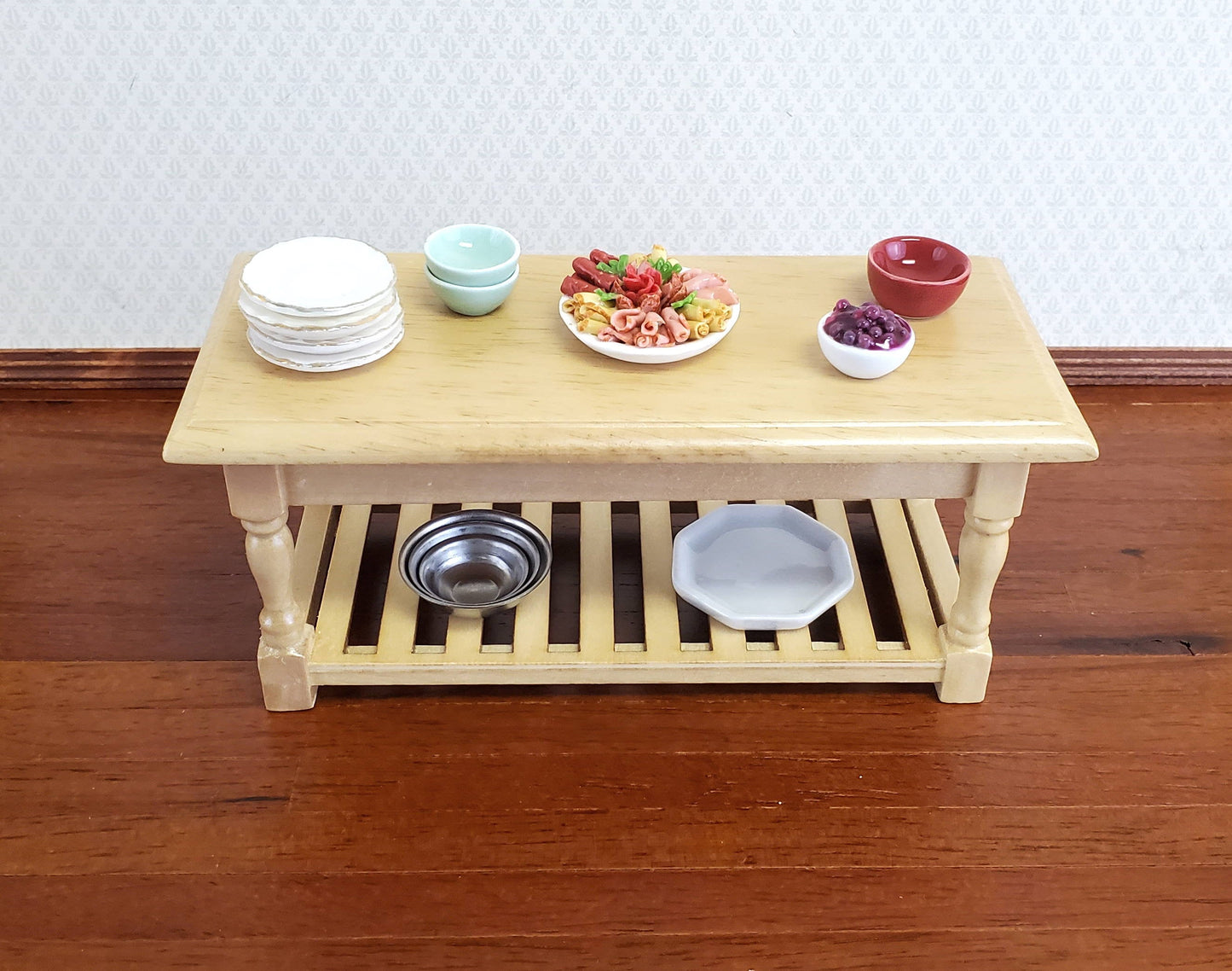Dollhouse Miniature Large Kitchen Prep Table 1:12 Scale Light Oak Furniture