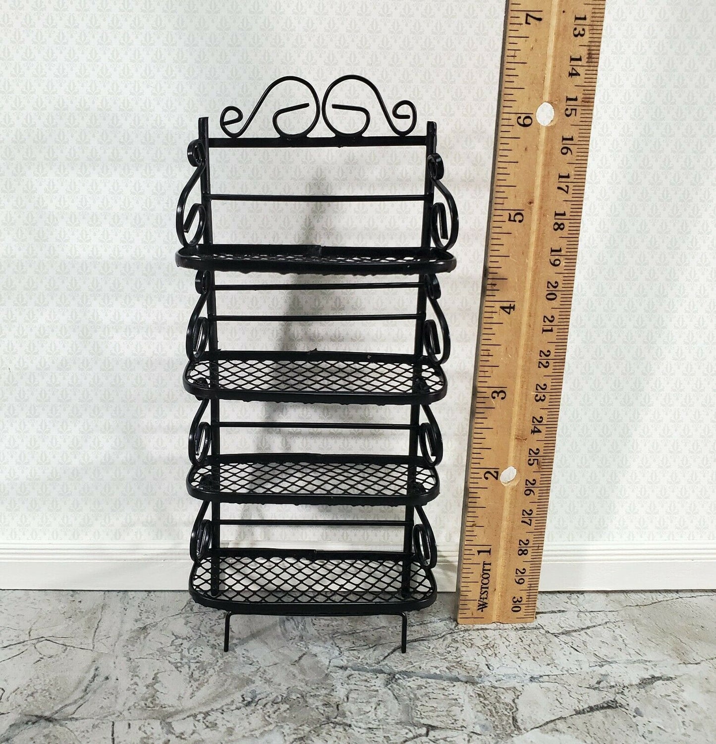 Dollhouse Baker's Rack with 4 Shelves Black Metal 1:12 Scale Miniature Kitchen