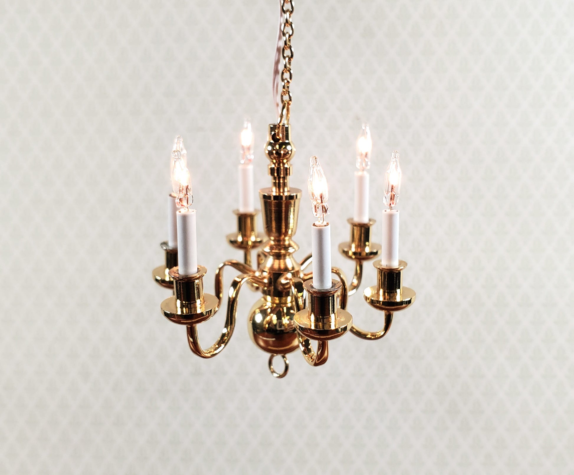 Dollhouse Brass Chandelier 6 Arm 12 Volt Electric 1:12 Scale Miniature by Houseworks