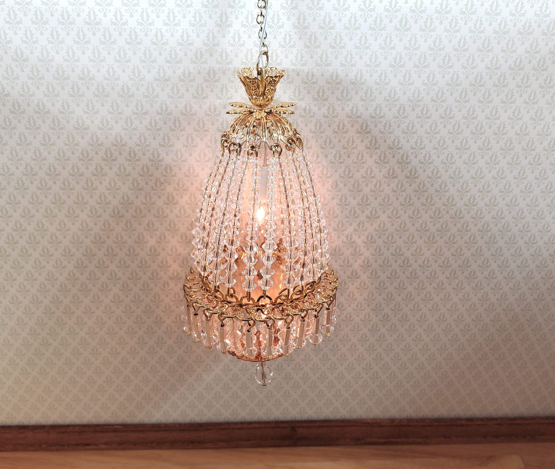 Dollhouse Crystal Chandelier "Daphne Deluxe" Real Glass 12 Volt 1:12 Scale