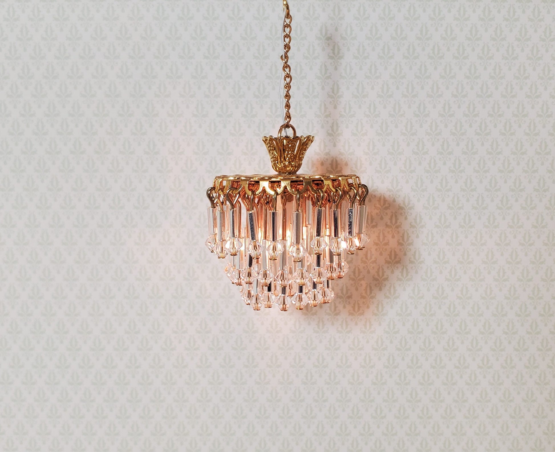 Dollhouse Art Deco Waterfall Crystal Ceiling Light Real Glass 12 Volt 1:12 Scale