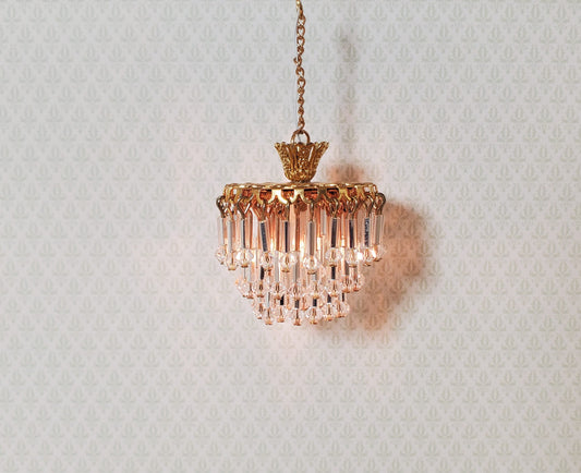Dollhouse Art Deco Waterfall Crystal Ceiling Light Real Glass 12 Volt 1:12 Scale