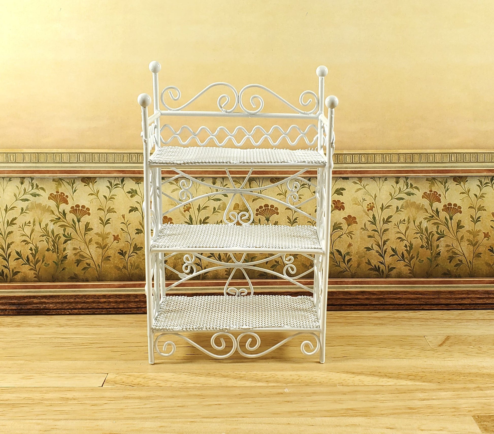 Dollhouse 3 Tier Plant Stand Shelf White Metal 1:12 Scale Miniature Fairy Garden