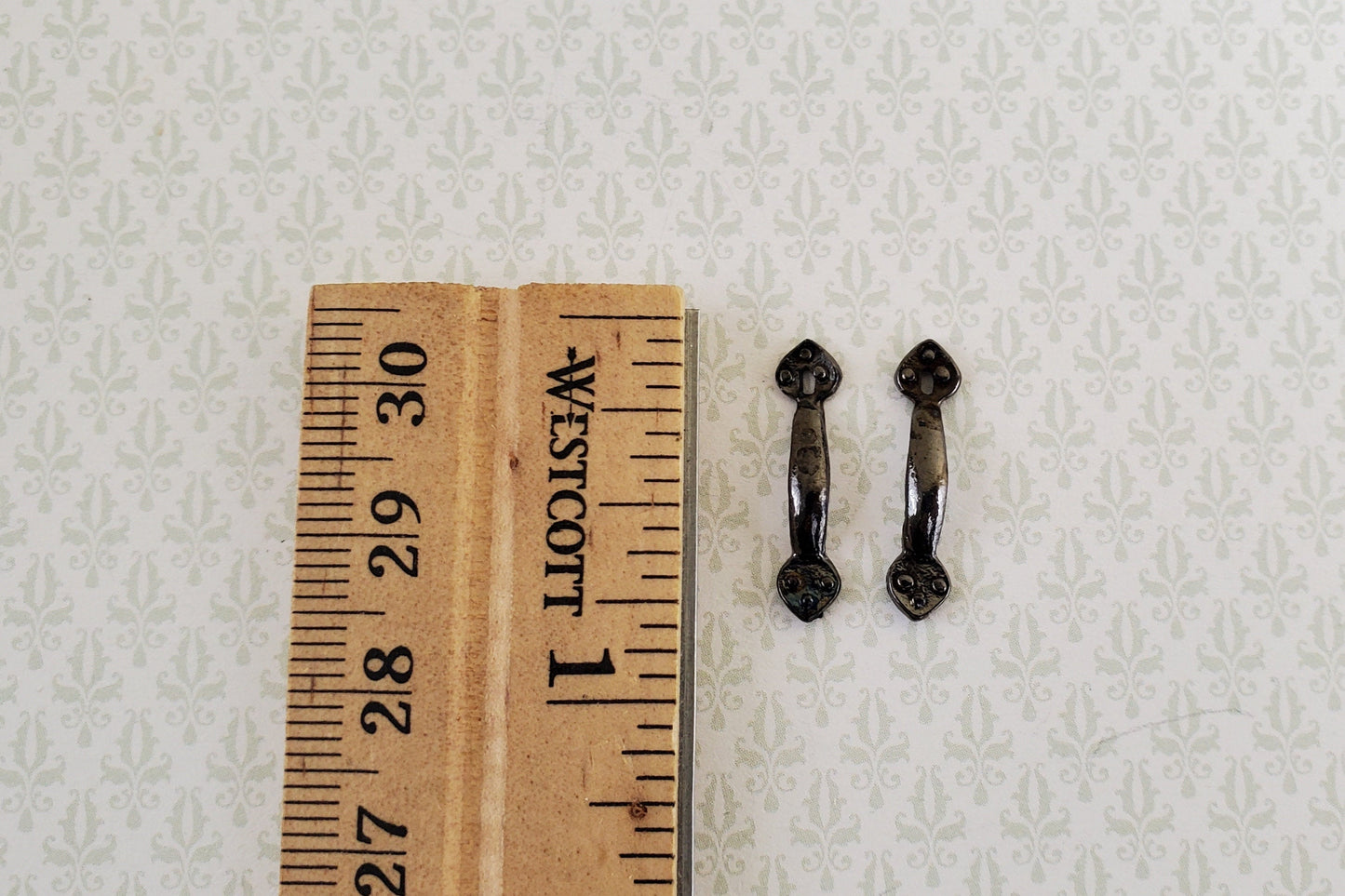 Dollhouse Miniature Door Handles with Keyhole Tudor Style x2 Black Chrome Finish 1:12 Scale