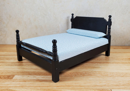 Dollhouse Double Bed Black 1:12 Scale Miniature Wood Furniture