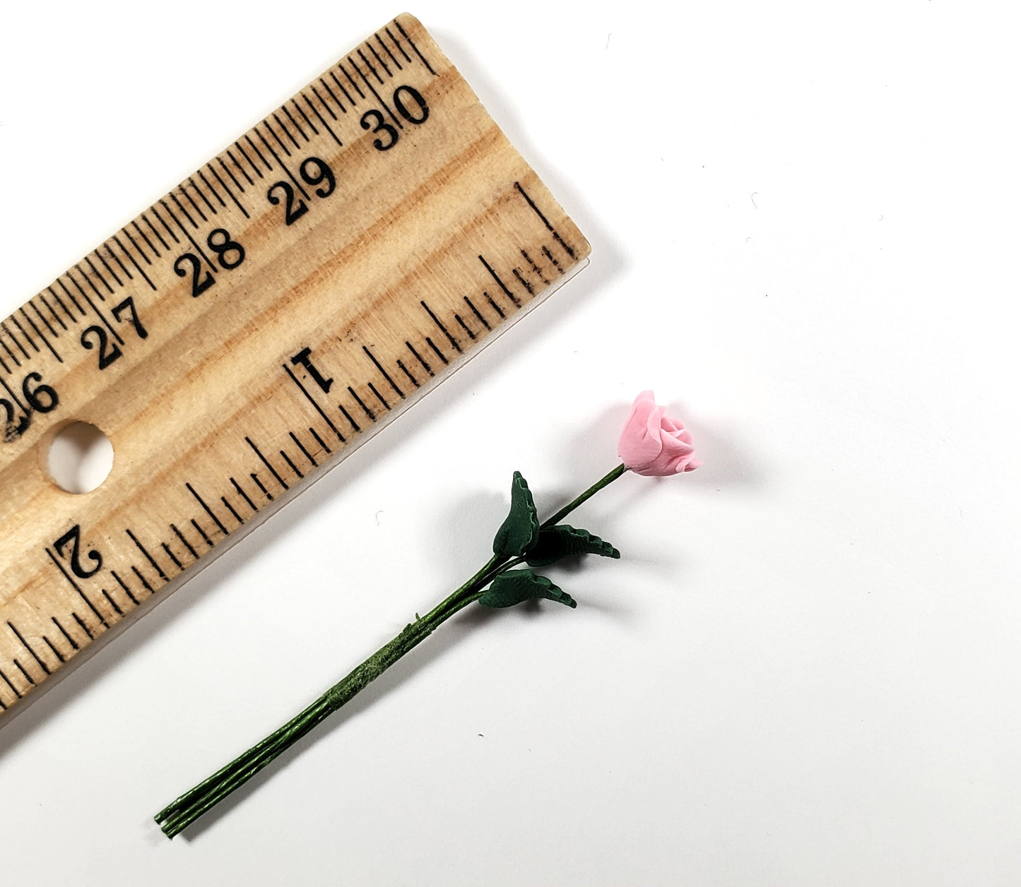 Dollhouse Light Pink Rose Single Stem with Foliage 1:12 Scale Miniature