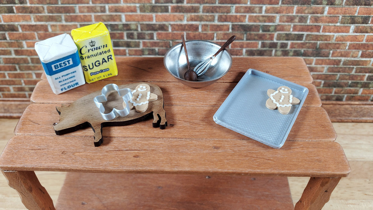 Dollhouse 2 Gingerbread Cookies Baking Tray and Cutter 1:12 Scale Miniatures