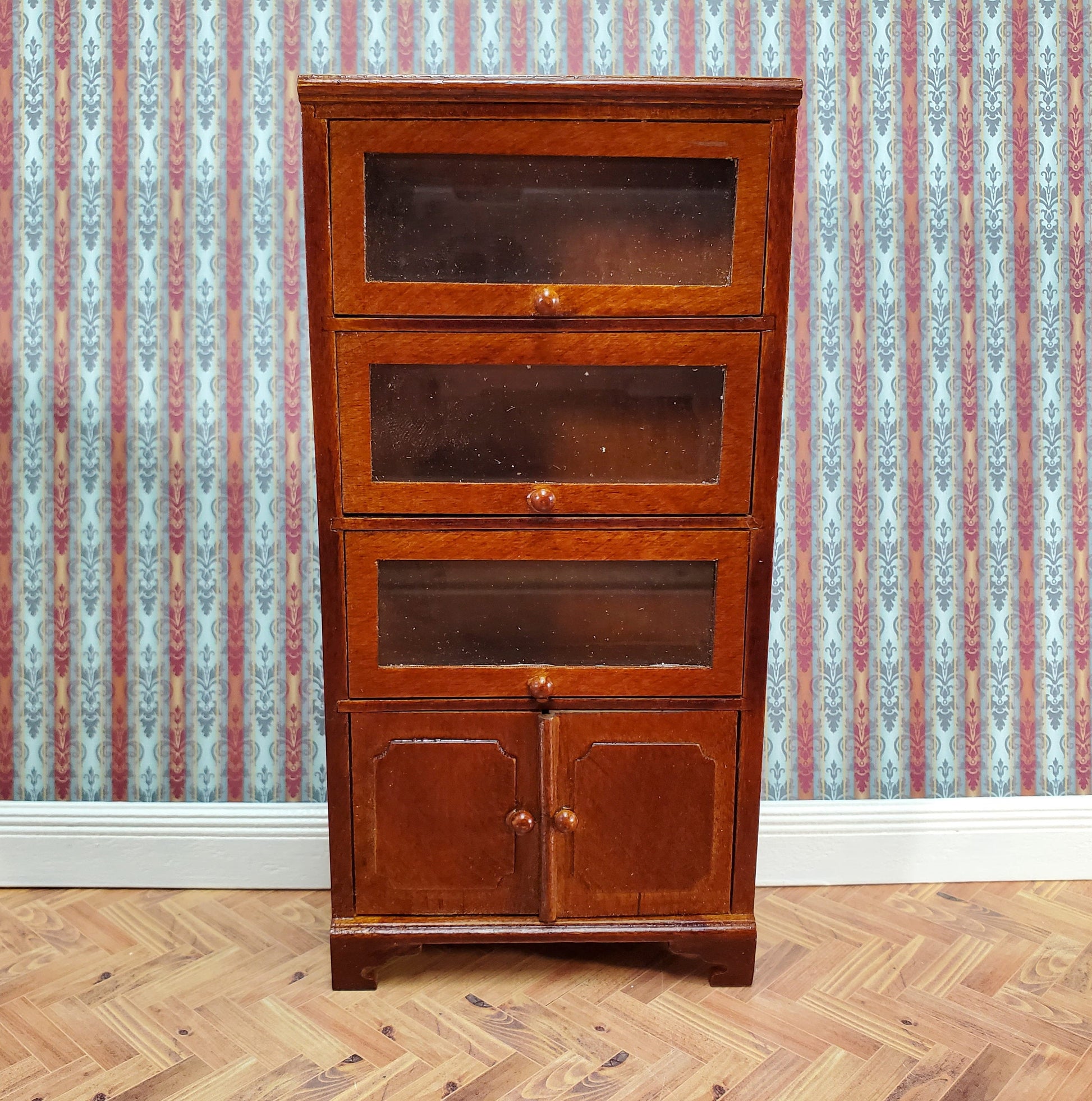 Dollhouse Lawyers Bookcase Display Cabinet Hutch Walnut Finish 1:12 Scale Furniture