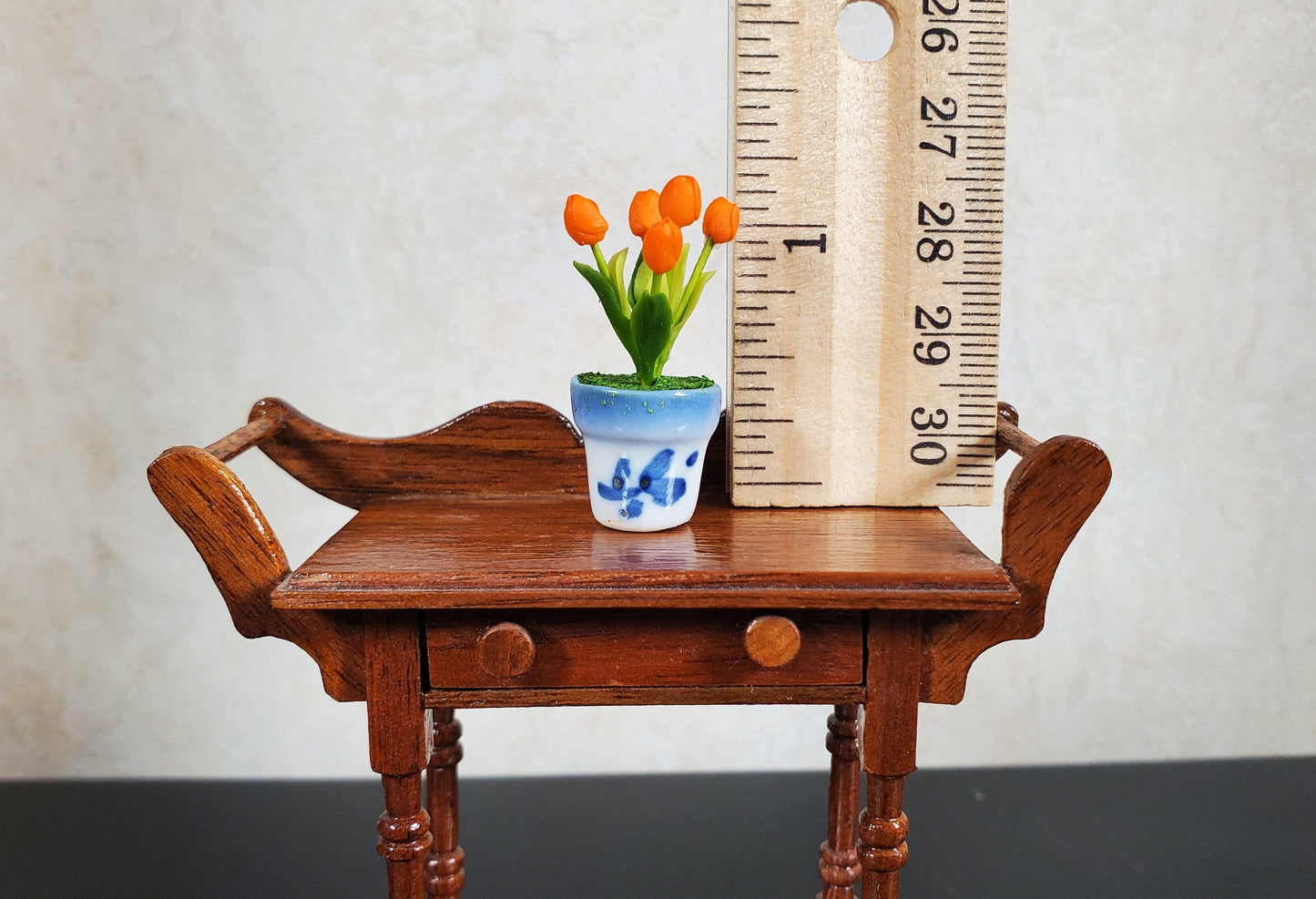Dollhouse Orange Tulips in a Ceramic Planter Pot 1:12 Scale Miniature