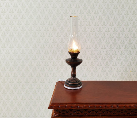 Dollhouse Hurricane Lamp Bronze Finish 12 Volt with Plug 1:12 Scale Lantern