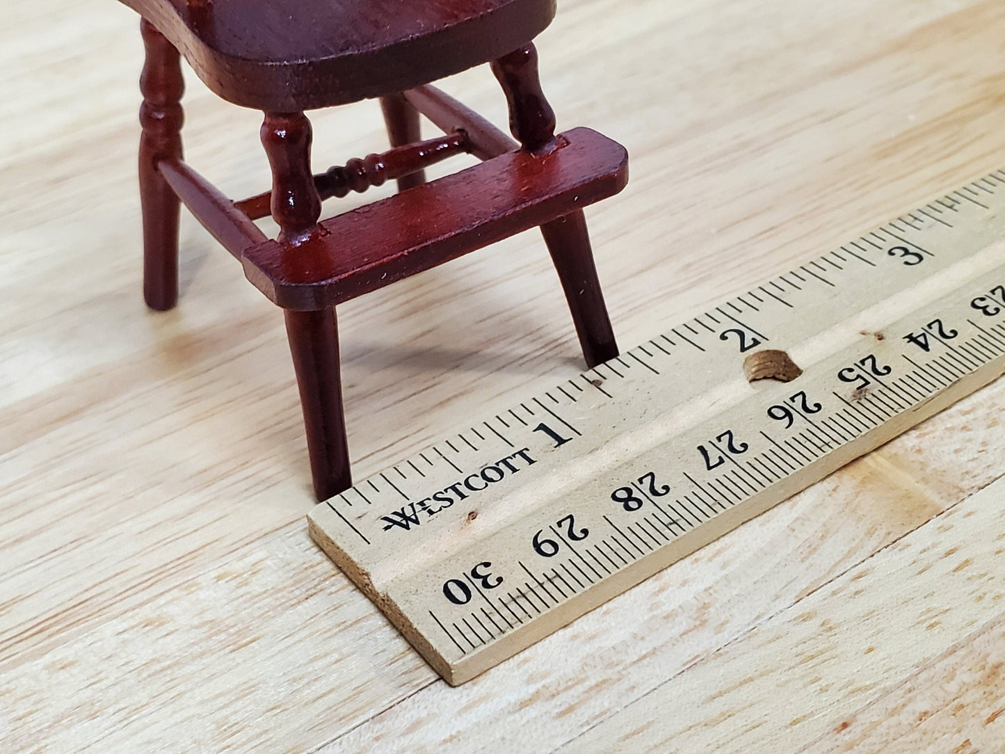 Dollhouse High Chair 1:12 Scale Miniature Furniture Wood Mahogany Finish Movable Tray