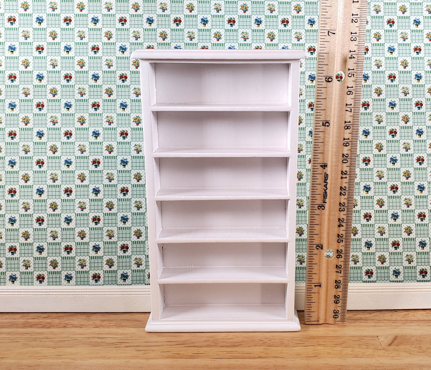 Dollhouse Tall Bookcase White Shelves Bookshelf 1:12 Scale Miniature Furniture
