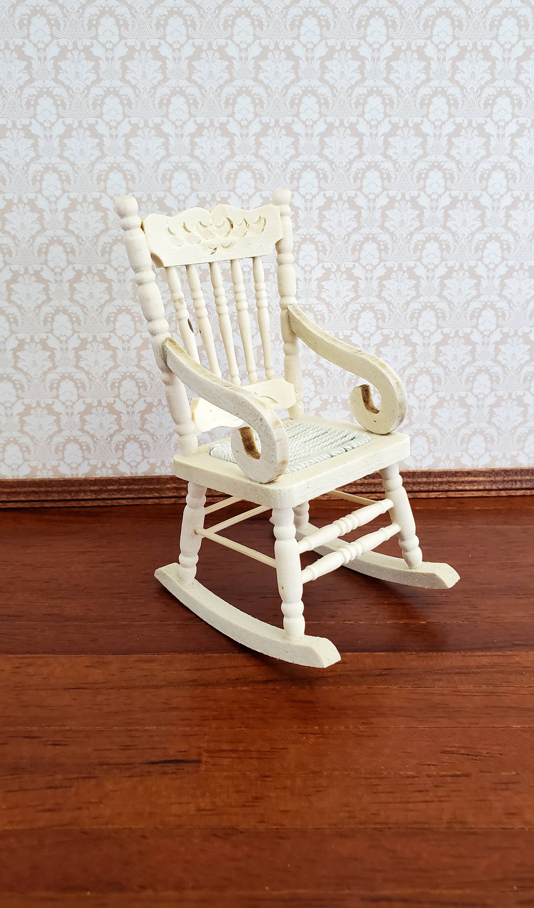 Dollhouse Miniature Rocking Chair 1:12 Scale Furniture Barewood Ornament