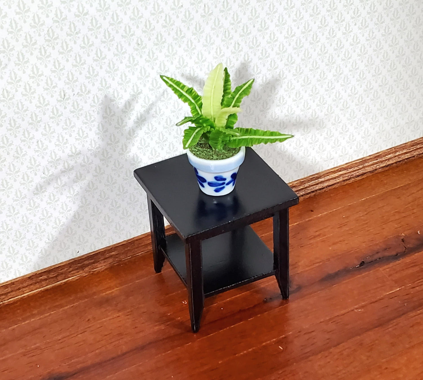 Dollhouse Side Table with Shelf Modern Style Wood Black Finish 1:12 Scale Miniature Furniture