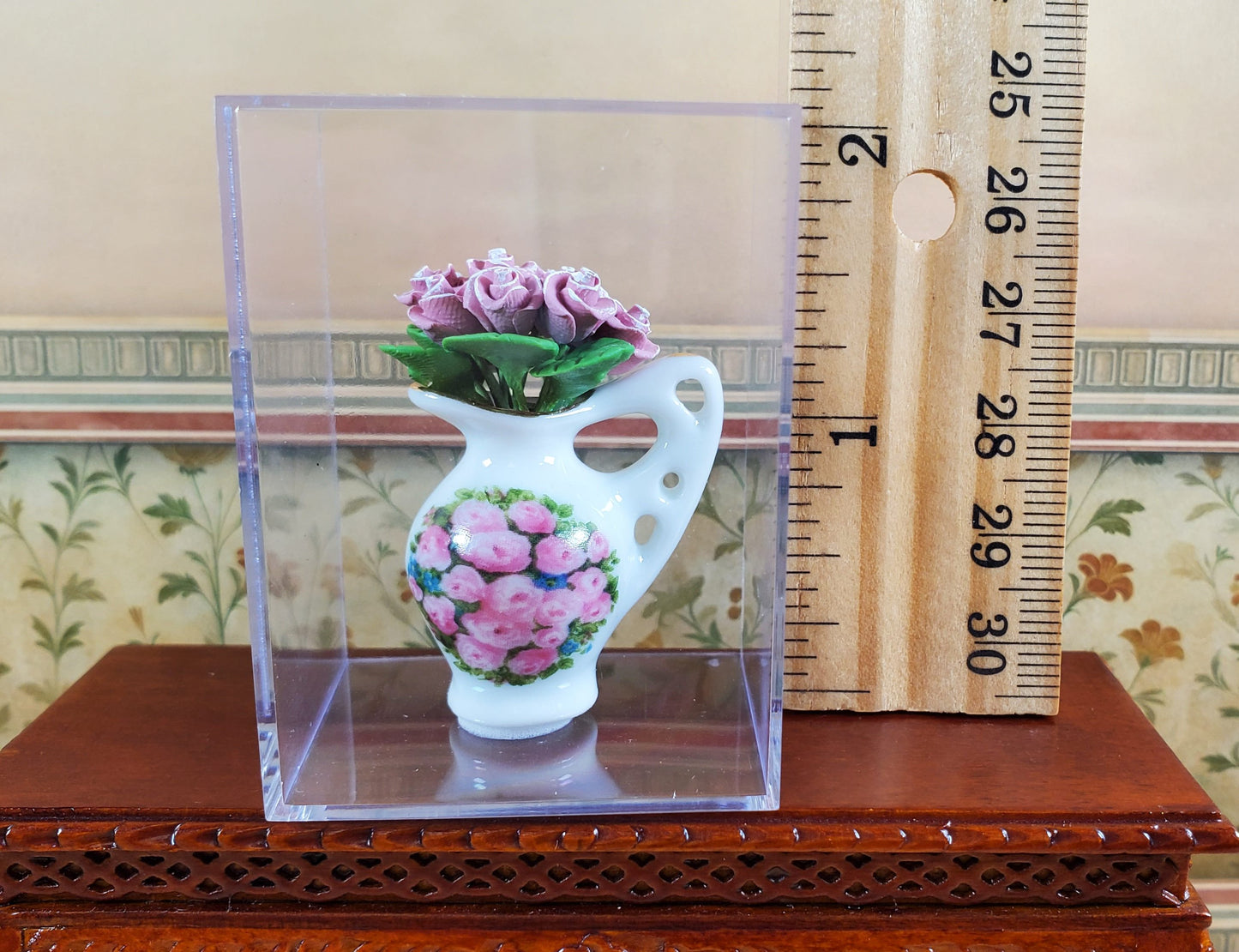 Dollhouse Pink Roses In Reutter Porcelain Pitcher Vase 1:12 Scale Miniature